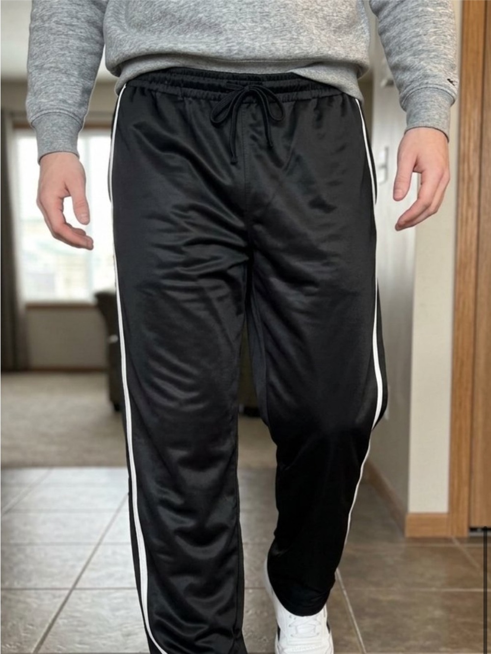 Black Men's Track Pants with White Side Stripes